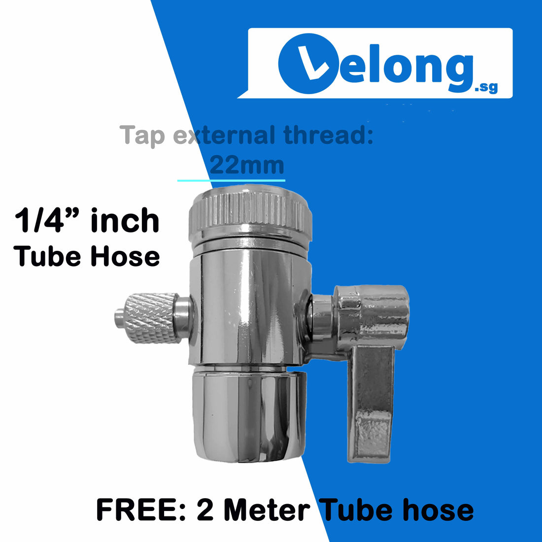 1 Way diverter, outlet to 1/4&quot; inch Tube Hose, 22mm thread mount