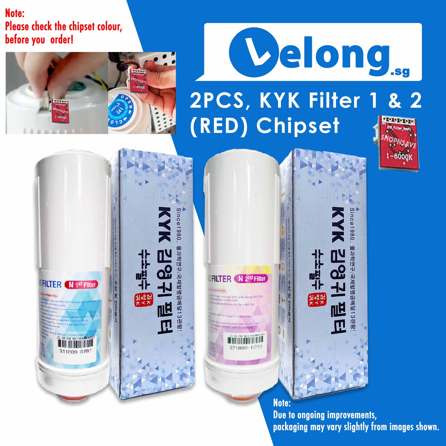 BUNDLE: KYK FILTER 1 &amp; 2, KYK ALKALINE IONIZER - REPLACEMENT CARTRIDGE  FILTER N1 + N2, FILTER 1 + FILTER 2 [RED Chipset 6000K + 9000K]