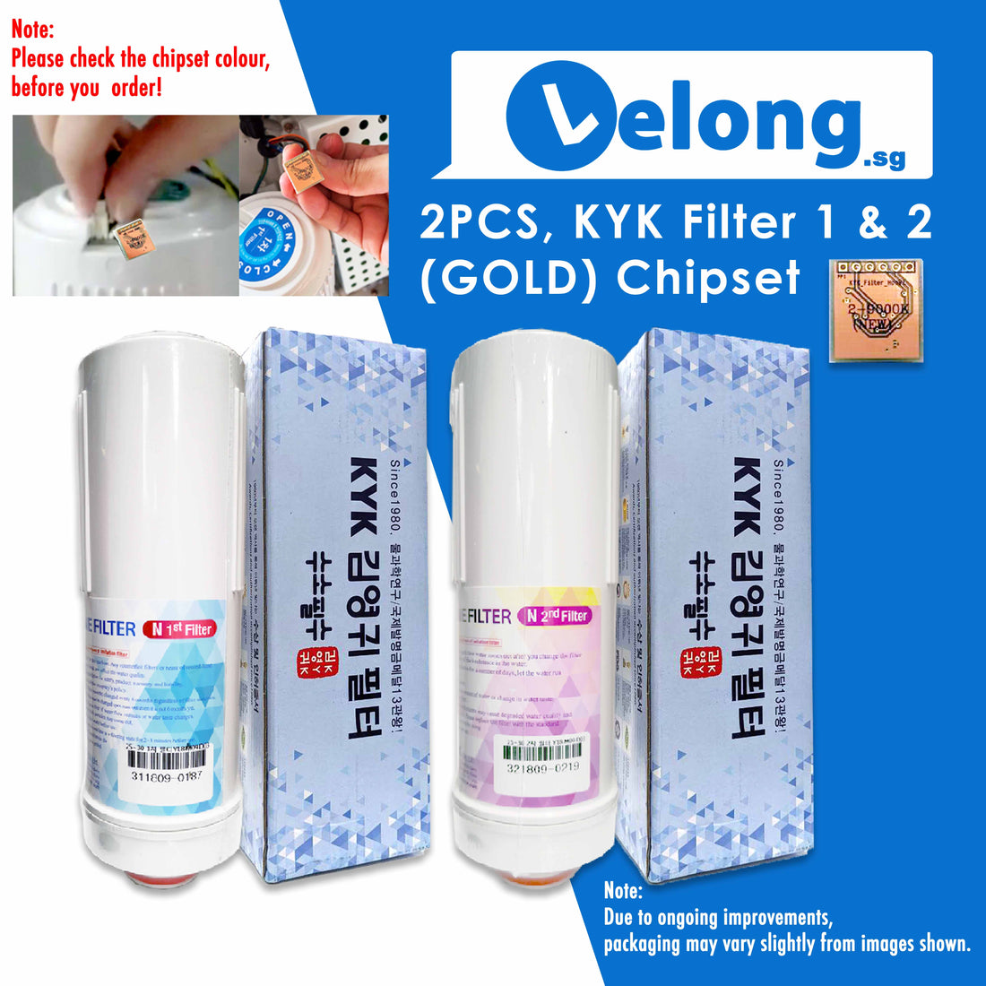 BUNDLE: KYK FILTER 1 &amp; 2, KYK ALKALINE IONIZER REPLACEMENT CARTRIDGE  FILTER N1 + N2, FILTER 1 + FILTER 2 [GOLD Chipset 6000K + 9000K]