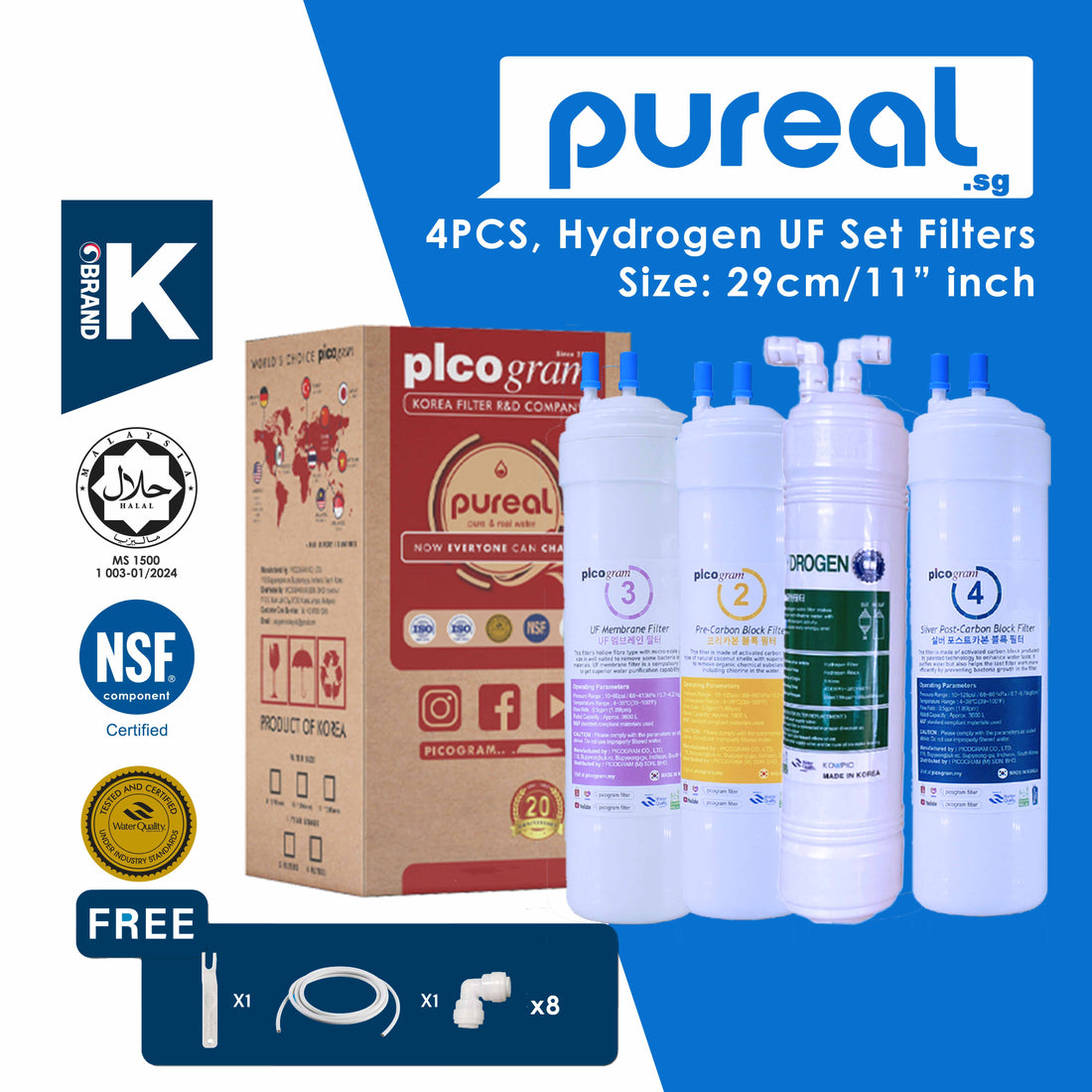 29cm / 4PC UF+Hydrogen Filter set / Korea Picogram Water Filter Cartridges