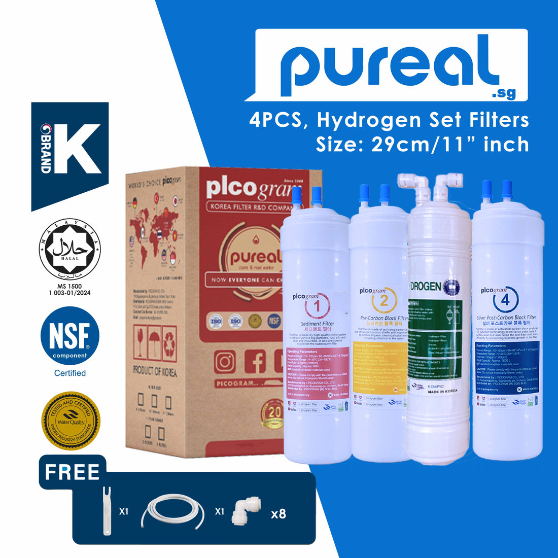 24cm or 29cm / 4PC Hydrogen-Rich set / Korea PIcogram Water Filter Cartridges