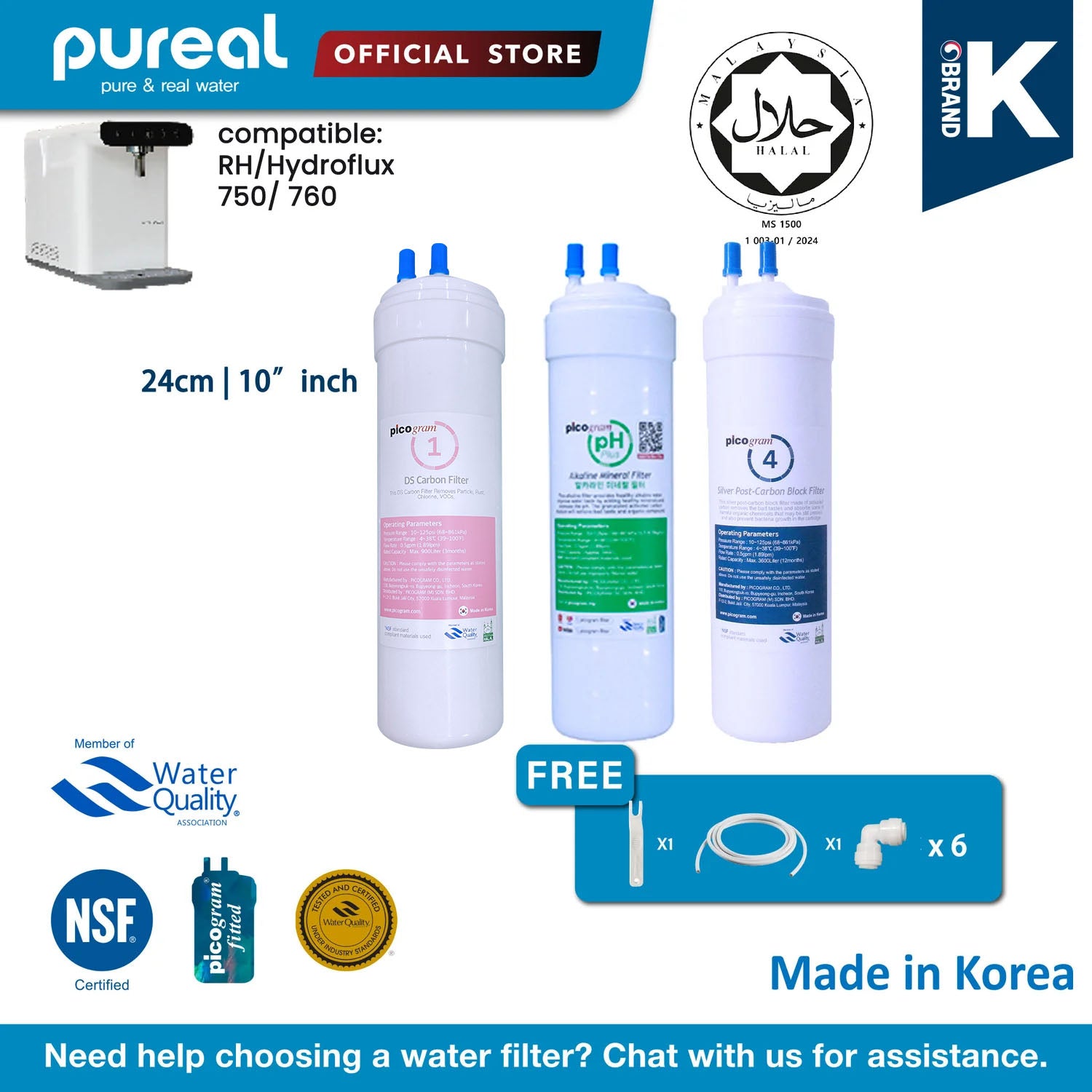 Korea 3 Filters Package, DS or Ultra-Fine Membrane, Alkaline Antioxidant Water Purifier replacement cartridges