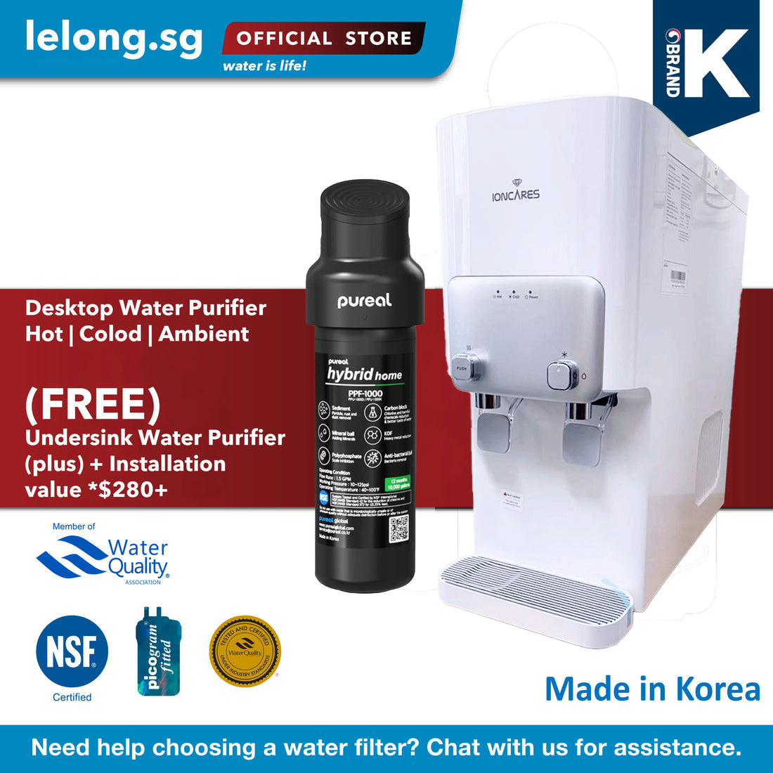 [FREE Installation + FREE Undersink System] Korea Ioncares Su Jeong HOT COLD AMBIENT Premium Water Purifier System with Ultra Fine Filtration Water Purifier