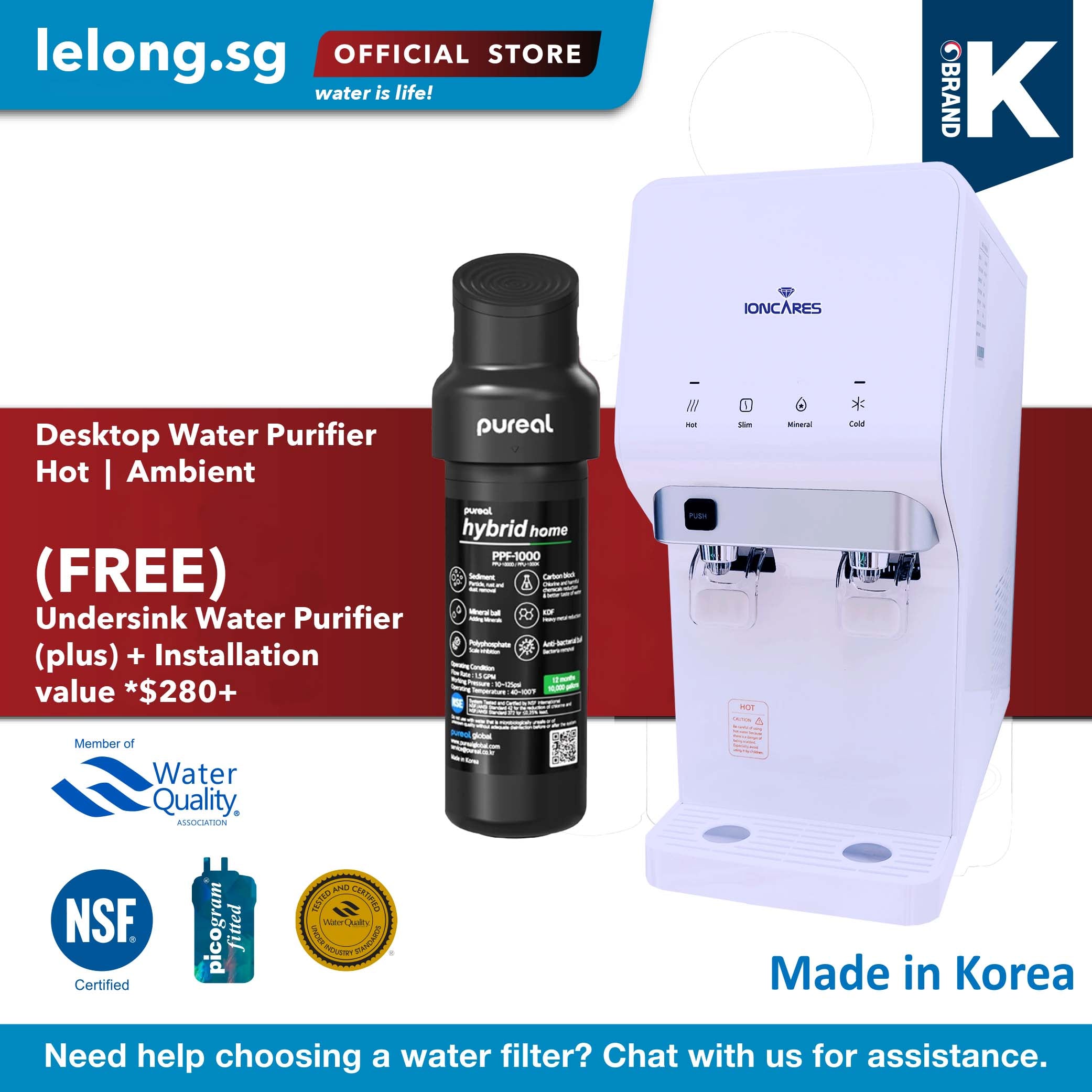 [FREE Installation + FREE Undersink System] Premium Korea Ioncares OnSoo Plus Hot &amp; Ambient Premium Water Purifier System Ultra Fine Filtration Water Purifier