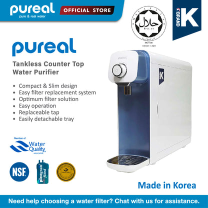 PREMIUM KOREA PUREAL PPA100 TANKLESS DRINKING WATER PURIFIER SYSTEM, POWER BY ELECTRO POSITIVE MEMBRANE WATER FILTRATION