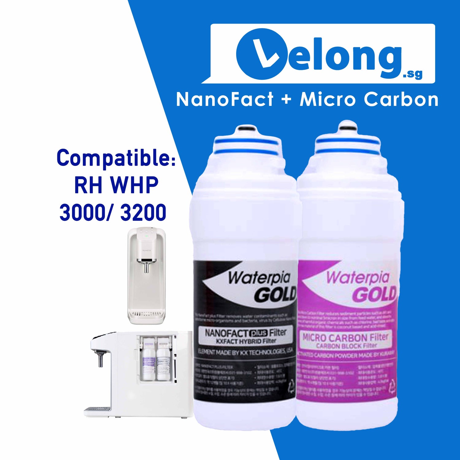 RH V series 3000  &amp; RH 2300 &amp; Hydroflux replacement Filter Cartridges Only, Filter 1, 3-in-1 Micro Carbon Filter + Filter 2, NanoFact Filter